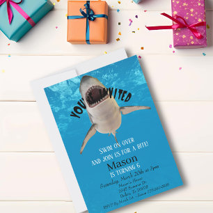 Convite de Aniversário Infantil de Tubarão Branco