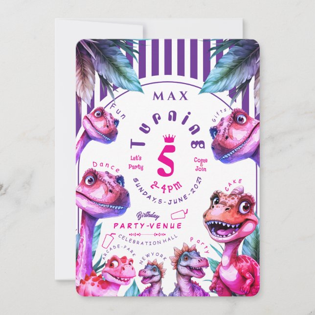 Convite de Aniversário Infantil Dinossauro Aquarel (Frente)