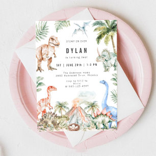 Convite de Aniversário Infantil Dinossauro Aquarel