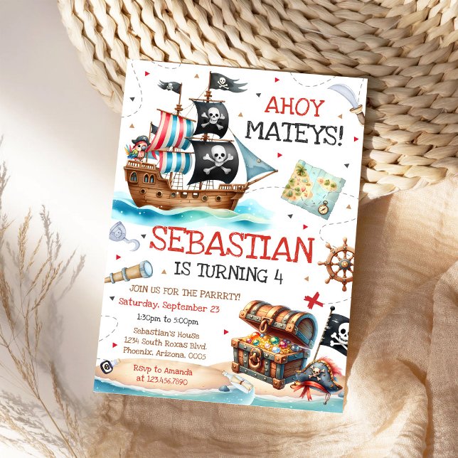 Convite de Aniversário Infantil do Menino Pirata A (Criador carregado)