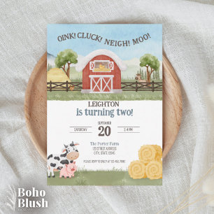 Convite de Aniversário Infantil Fazenda Oink Cluck
