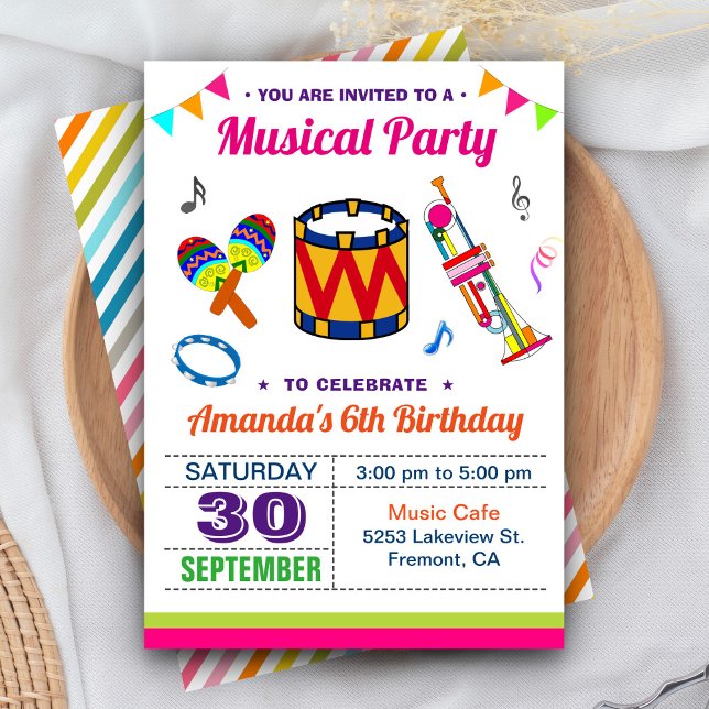 Convite de Aniversário Infantil Festa de Música Co (Criador carregado)