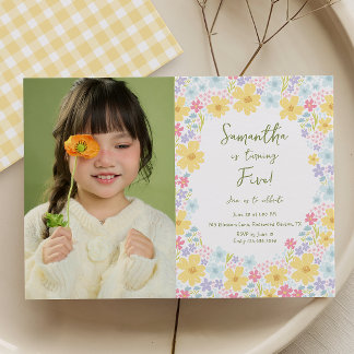 Convite de Aniversário Infantil Flor de Pastel de 