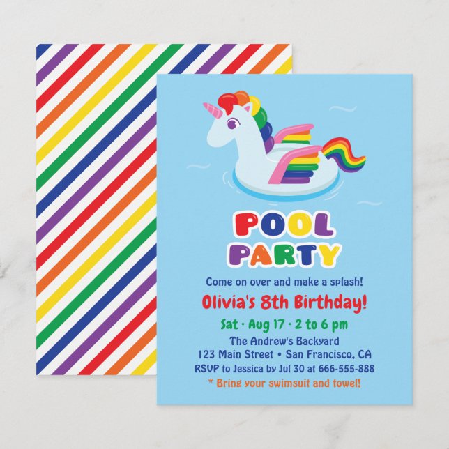Convite de Aniversário Infantil Flutuador de Unicó (Frente/Verso)