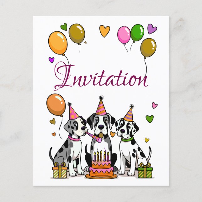 Convite de Aniversário Infantil Great Dane Filhote (Frente)