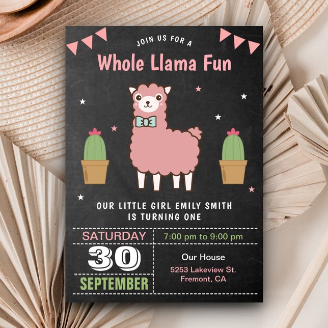 Convite de Aniversário Infantil Lhama Rosa Fofa (Criador carregado)