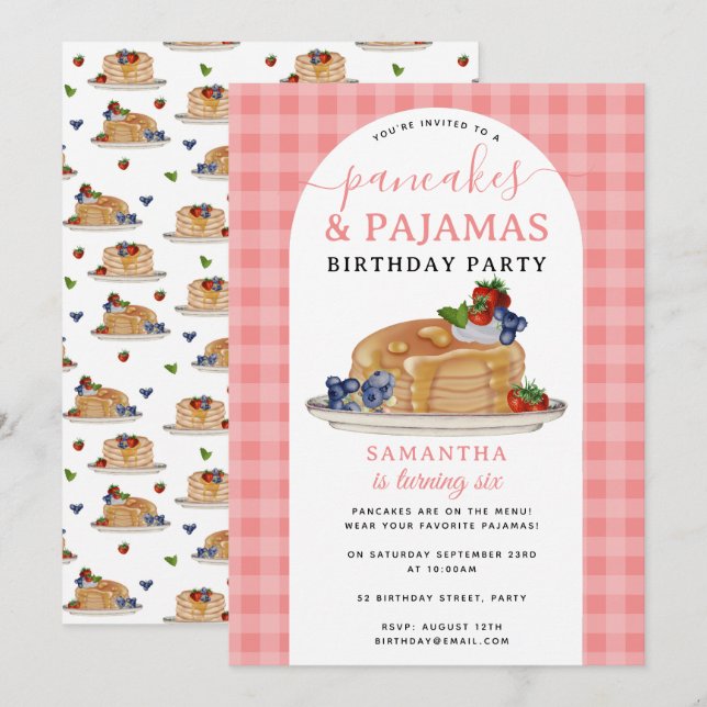 Convite de Aniversário Infantil Menina de Pijama e (Frente/Verso)