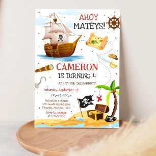 Convite de Aniversário Infantil Menino Pirata Ahoy