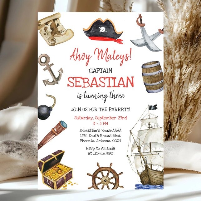 Convite de Aniversário Infantil Menino Pirata Ahoy (Criador carregado)