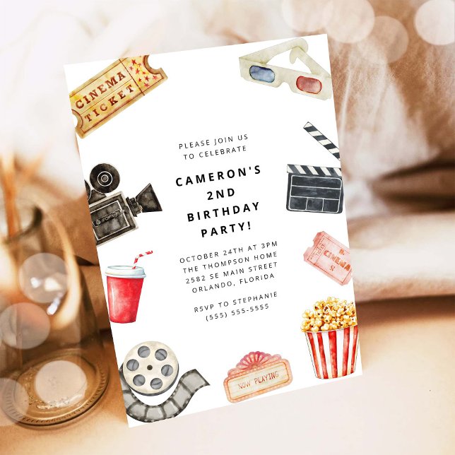 Convite de Aniversário Infantil Noite de Filme (Criador carregado)