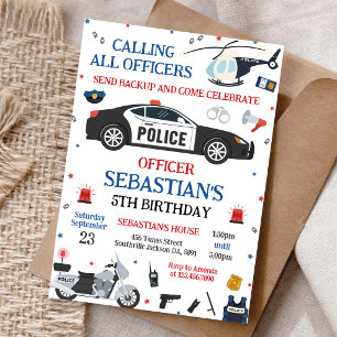 Convite de Aniversário Infantil Oficial de Polícia