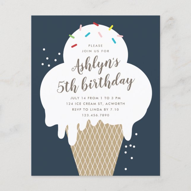 Convite de aniversário infantil para festa de sorv (Frente)