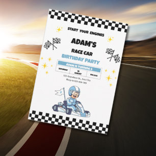 Convite de Aniversário Infantil para Kart Azul