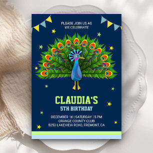 Convite de Aniversário Infantil Pavão Elegante