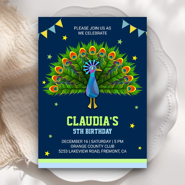Convite de Aniversário Infantil Pavão Elegante (Criador carregado)