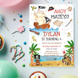 Convite de Aniversário Infantil Pirata Ahoy Mateys