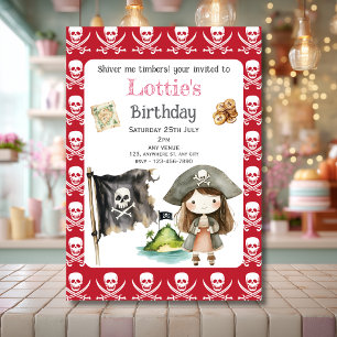 Convite de Aniversário Infantil Pirata Vermelho Fo