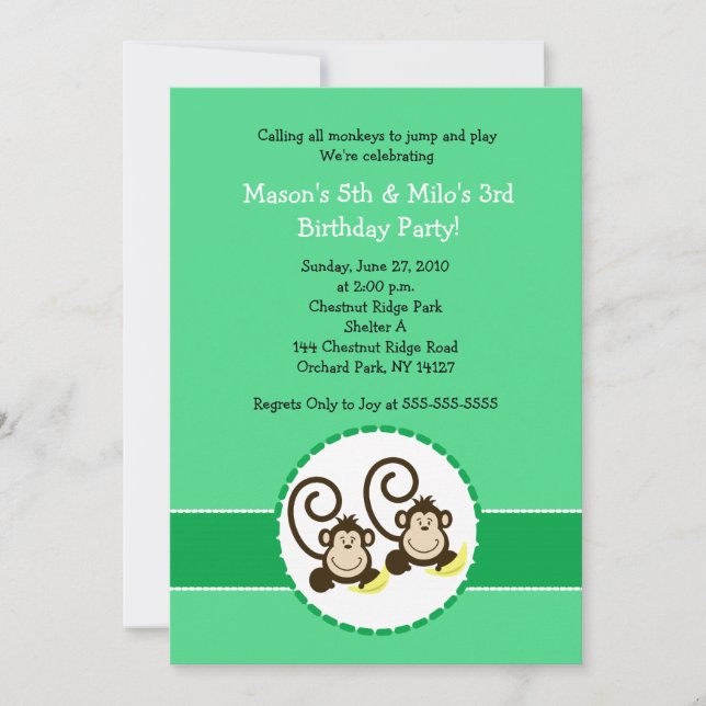 Convite de aniversário infantil Silly Monkey Trend (Frente)