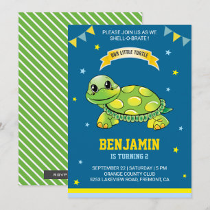 Convite de Aniversário Infantil Tartaruga Verde Fo