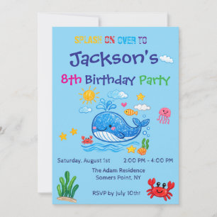Convite de Aniversário Infantil Tema Baleia Verão