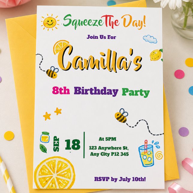 Convite de Aniversário Infantil Tema de Verão Limã (Criador carregado)