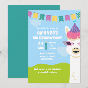 Convite de aniversário infantil tema Lhama Fofa