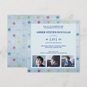 Convite de Aniversário Infantil Unisex Denim Stars