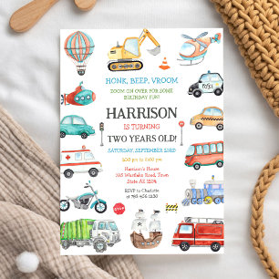 Convite de Aniversário Infantil Veículo de Transpo