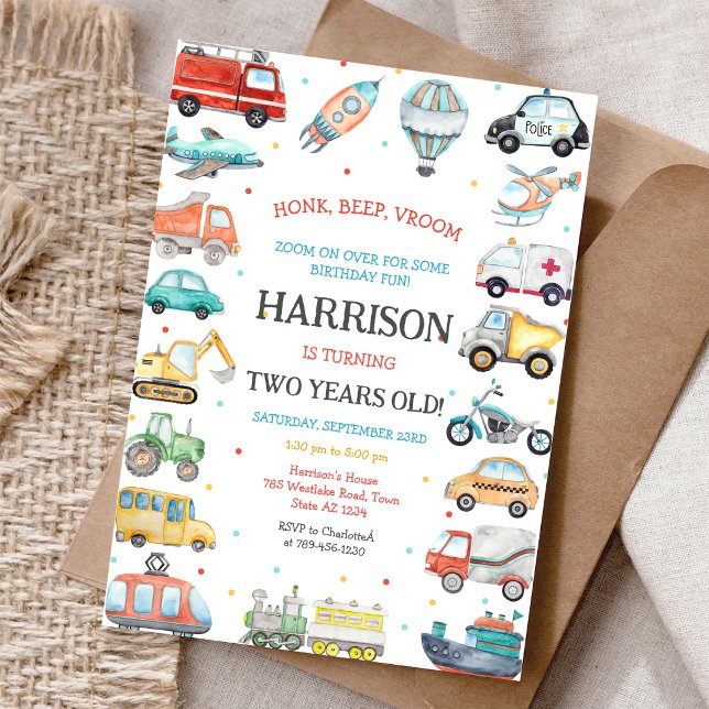 Convite de Aniversário Infantil Veículo de Transpo (Criador carregado)