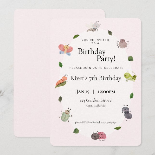 Convite de aniversário inseto (Frente/Verso)