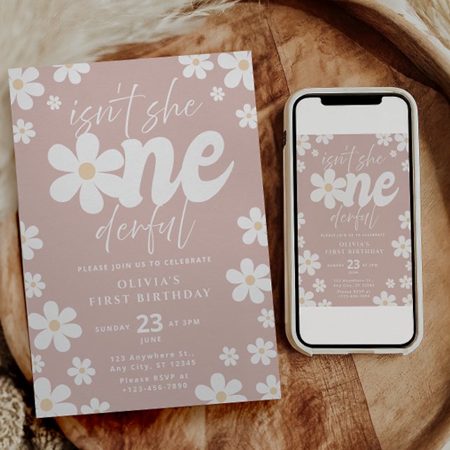Convite de Aniversário Isn't She Onederful Daisy (Girl first birthday parties
"Isn't She Onederful" birthday themes
Daisy and wildflower birthday )
