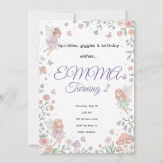 Convite de Aniversário Jardim das Fadas Pastel | E
