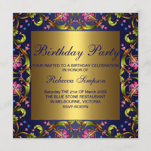 Convite de Aniversário Jardim de Flores Azul e Dou