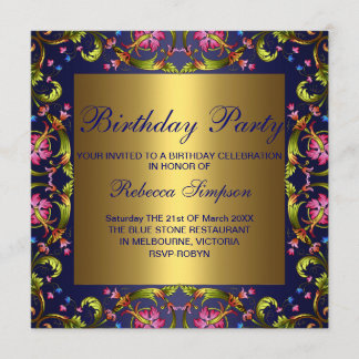 Convite de Aniversário Jardim de Flores Azul e Dou