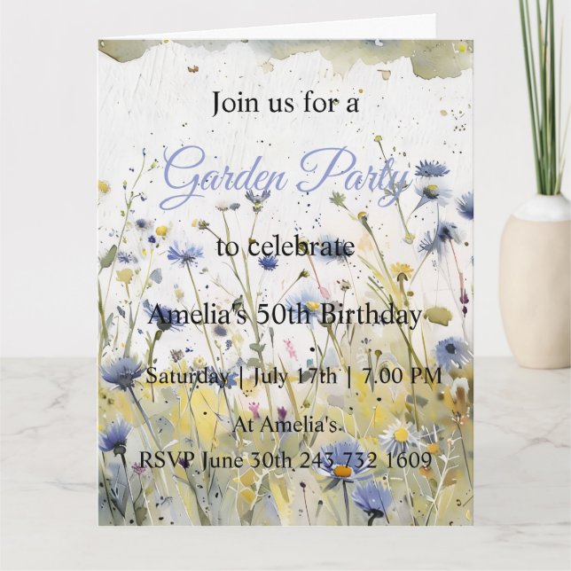 Convite de Aniversário Jardim de Flores Silvestres (Frente)