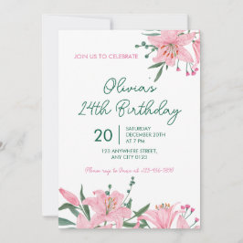 Convite de Aniversário Jardim de Lírio Rosa