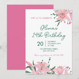 Convite de Aniversário Jardim de Lírio Rosa