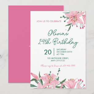Convite de Aniversário Jardim de Lírio Rosa
