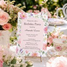 Convite de Aniversário Jardim de Rosas Rosa Elegan