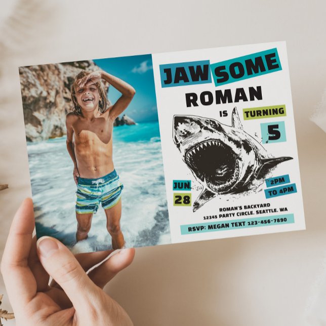 Convite de Aniversário Jaw-Some Photo Shark (Criador carregado)