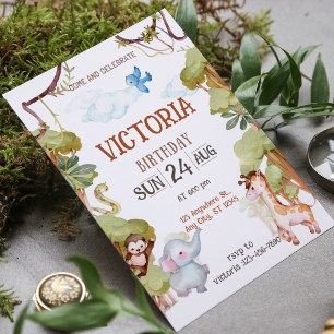 Convite de Aniversário Jungle Aquarela Verde Marro