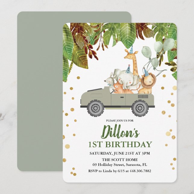 Convite de Aniversário Jungle Safari PARA QUALQUER (Frente/Verso)
