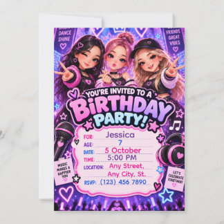 Convite de Aniversário Kawaii K-Pop | Qualquer Ida