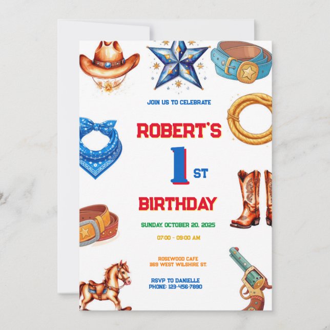 Convite de aniversário Kids Cowboy (Frente)