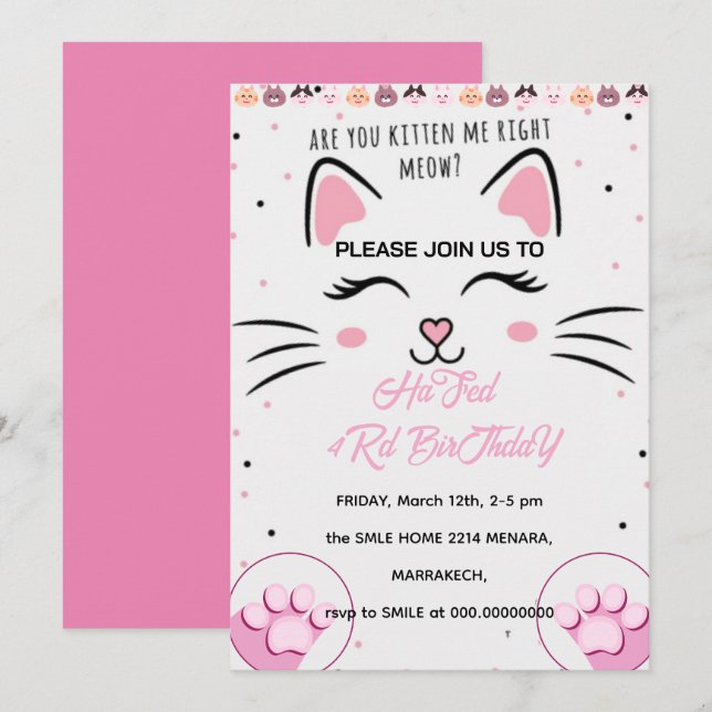 Convite de Aniversário Kitty e Amigos, Imprimível  (Frente/Verso)