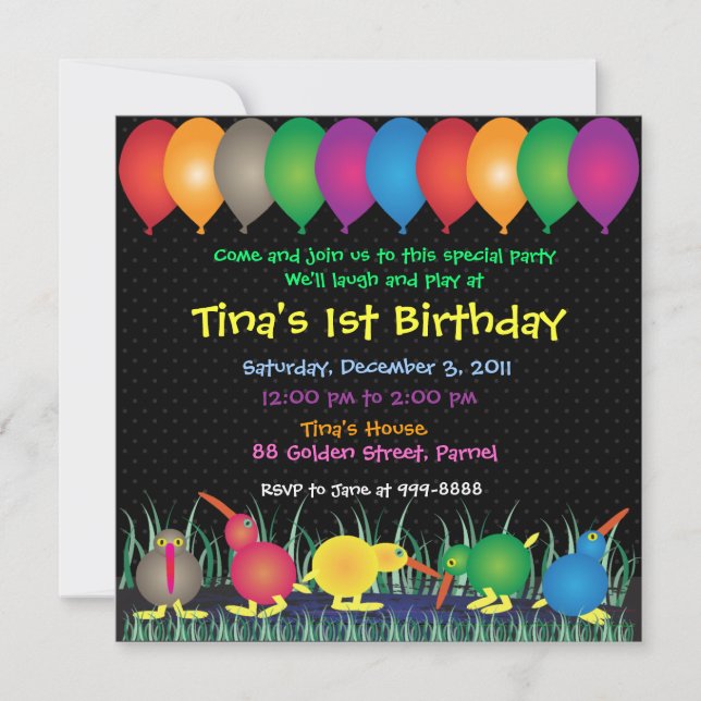 Convite de Aniversário: Kiwi 010 (Frente)