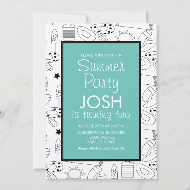 Convite de Aniversário Kraft com Tema de Praia de  (Frente)