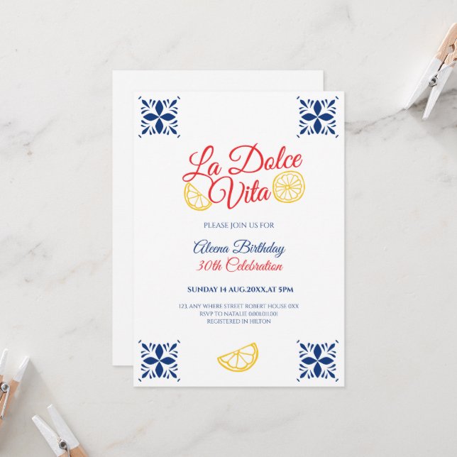 convite de aniversário La dolce vita para qualquer (Frente/Verso In Situ)