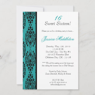 convite de aniversário Lace de Damasco Teal 5x7