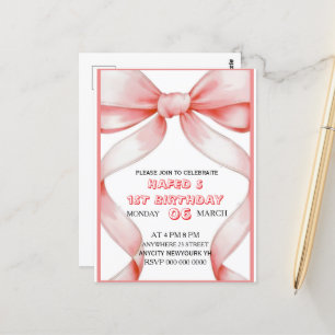 Convite de Aniversário Laço Rosa, 13º Aniversário